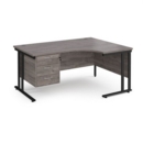 Maestro 25 right hand ergonomic desk 1600mm wide with 3 drawer pedestal - black cantilever leg frame and grey oak top