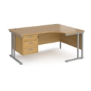 Maestro 25 right hand ergonomic desk 1600mm wide with 3 drawer pedestal - silver cantilever leg frame and oak top