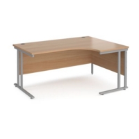 Maestro 25 right hand ergonomic desk 1600mm wide - silver cantilever leg frame and beech top