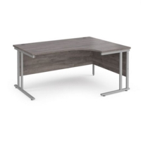 Maestro 25 right hand ergonomic desk 1600mm wide - silver cantilever leg frame and grey oak top