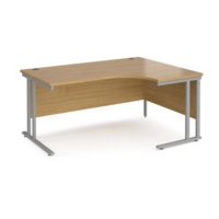Maestro 25 right hand ergonomic desk 1600mm wide - silver cantilever leg frame and oak top