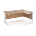 Maestro 25 right hand ergonomic desk 1600mm wide - white cantilever leg frame and beech top