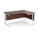 Maestro 25 right hand ergonomic desk 1600mm wide - white cantilever leg frame and walnut top