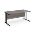 Maestro 25 straight desk 1600mm x 800mm - black cantilever leg frame and grey oak top