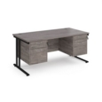 Maestro 25 straight desk 1600mm x 800mm with two x 2 drawer pedestals - black cantilever leg frame and grey oak top