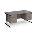 Maestro 25 straight desk 1600mm x 800mm with two x 2 drawer pedestals - black cantilever leg frame and grey oak top