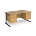 Maestro 25 straight desk 1600mm x 800mm with two x 2 drawer pedestals - black cantilever leg frame and oak top