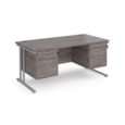 Maestro 25 straight desk 1600mm x 800mm with two x 2 drawer pedestals - silver cantilever leg frame and grey oak top