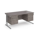 Maestro 25 straight desk 1600mm x 800mm with two x 2 drawer pedestals - silver cantilever leg frame and grey oak top