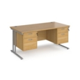 Maestro 25 straight desk 1600mm x 800mm with two x 2 drawer pedestals - silver cantilever leg frame and oak top