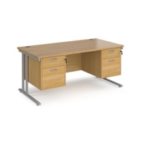Maestro 25 straight desk 1600mm x 800mm with two x 2 drawer pedestals - silver cantilever leg frame and oak top