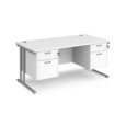 Maestro 25 straight desk 1600mm x 800mm with two x 2 drawer pedestals - silver cantilever leg frame and white top