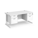 Maestro 25 straight desk 1600mm x 800mm with two x 2 drawer pedestals - white cantilever leg frame and white top