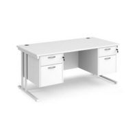 Maestro 25 straight desk 1600mm x 800mm with two x 2 drawer pedestals - white cantilever leg frame and white top
