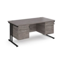 Maestro 25 straight desk 1600mm x 800mm with 2 and 3 drawer pedestals - black cantilever leg frame and grey oak top
