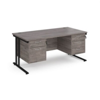 Maestro 25 straight desk 1600mm x 800mm with 2 and 3 drawer pedestals - black cantilever leg frame and grey oak top