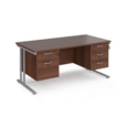 Maestro 25 straight desk 1600mm x 800mm with 2 and 3 drawer pedestals - silver cantilever leg frame and walnut top