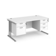 Maestro 25 straight desk 1600mm x 800mm with 2 and 3 drawer pedestals - silver cantilever leg frame and white top