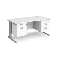 Maestro 25 straight desk 1600mm x 800mm with 2 and 3 drawer pedestals - silver cantilever leg frame and white top