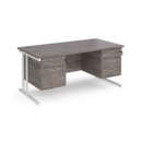 Maestro 25 straight desk 1600mm x 800mm with 2 and 3 drawer pedestals - white cantilever leg frame and grey oak top