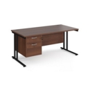 Maestro 25 straight desk 1600mm x 800mm with 2 drawer pedestal - black cantilever leg frame and walnut top