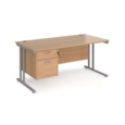 Maestro 25 straight desk 1600mm x 800mm with 2 drawer pedestal - silver cantilever leg frame and beech top