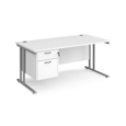 Maestro 25 straight desk 1600mm x 800mm with 2 drawer pedestal - silver cantilever leg frame and white top