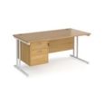 Maestro 25 straight desk 1600mm x 800mm with 2 drawer pedestal - white cantilever leg frame and oak top