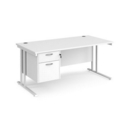 Maestro 25 straight desk 1600mm x 800mm with 2 drawer pedestal - white cantilever leg frame and white top