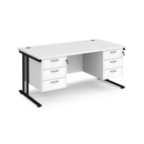 Maestro 25 straight desk 1600mm x 800mm with two x 3 drawer pedestals - black cantilever leg frame and white top