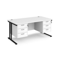 Maestro 25 straight desk 1600mm x 800mm with two x 3 drawer pedestals - black cantilever leg frame and white top