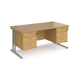 Maestro 25 straight desk 1600mm x 800mm with two x 3 drawer pedestals - silver cantilever leg frame and oak top