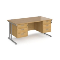 Maestro 25 straight desk 1600mm x 800mm with two x 3 drawer pedestals - silver cantilever leg frame and oak top