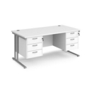 Maestro 25 straight desk 1600mm x 800mm with two x 3 drawer pedestals - silver cantilever leg frame and white top