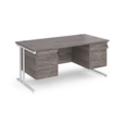 Maestro 25 straight desk 1600mm x 800mm with two x 3 drawer pedestals - white cantilever leg frame and grey oak top