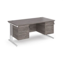 Maestro 25 straight desk 1600mm x 800mm with two x 3 drawer pedestals - white cantilever leg frame and grey oak top