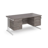 Maestro 25 straight desk 1600mm x 800mm with two x 3 drawer pedestals - white cantilever leg frame and grey oak top