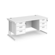 Maestro 25 straight desk 1600mm x 800mm with two x 3 drawer pedestals - white cantilever leg frame and white top