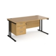 Maestro 25 straight desk 1600mm x 800mm with 3 drawer pedestal - black cantilever leg frame and oak top