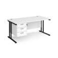 Maestro 25 straight desk 1600mm x 800mm with 3 drawer pedestal - black cantilever leg frame and white top