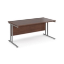 Maestro 25 straight desk 1600mm x 800mm - silver cantilever leg frame and walnut top