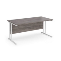 Maestro 25 straight desk 1600mm x 800mm - white cantilever leg frame and grey oak top