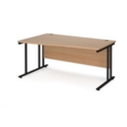 Maestro 25 left hand wave desk 1600mm wide - black cantilever leg frame and beech top