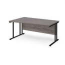 Maestro 25 left hand wave desk 1600mm wide - black cantilever leg frame and grey oak top