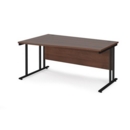 Maestro 25 left hand wave desk 1600mm wide - black cantilever leg frame and walnut top