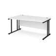 Maestro 25 left hand wave desk 1600mm wide - black cantilever leg frame and white top