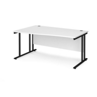 Maestro 25 left hand wave desk 1600mm wide - black cantilever leg frame and white top