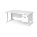 Maestro 25 left hand wave desk 1600mm wide with 2 drawer pedestal - white cantilever leg frame and white top