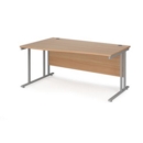 Maestro 25 left hand wave desk 1600mm wide - silver cantilever leg frame and beech top