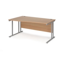 Maestro 25 left hand wave desk 1600mm wide - silver cantilever leg frame and beech top